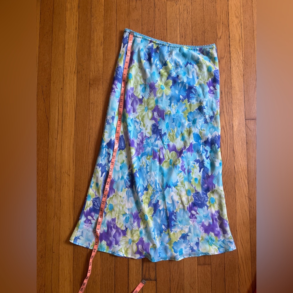 Y2K Vintage Blue Floral Watercolor Slip Style Skirt - Picture 7 of 8